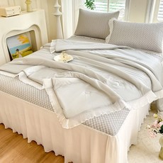 夏季床墊 涼感四件套 公主風冰絲席, 冰豆豆涼感席-銀光灰,150*200cm牀【涼蓆+枕套2只】