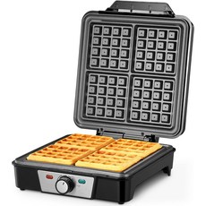벨기에 와플 메이커 4조각 1200W 다리미 브라우닝 노브가 있는 역류 방지 논스틱 플레이트 표시등 실버블랙블랙 실버