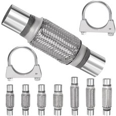 Swpeet 3Pcs 1.75X610인치 배기 플렉스 파이프 1.8인치 U 클램프 키트 범용 타입 스테인리스 이중 브레이드 아연 튜브 헤비 듀티 및 자동차에 이상적임, 2.5"X6"/10"