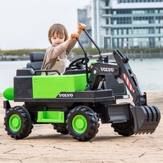 유아 전동 굴삭기 원격 제어 키즈 자동차 승용 카 포크레인, 이중 드라이브, 애플 그린 수동 삽