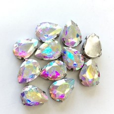 N Y K DIY多色水滴玻璃四爪鑽閃鑽服飾配件，兒童手工製作材料包，創意飾品DIY材料, 18*25水滴四角爪白AB20顆, 1個