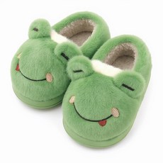 TXJ Sports 유아 슬리퍼 플러시 따뜻한 하우스 미끄럼 방지 실내화 실내 실외 남아 여아 아동용 Green Frog 160094