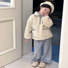 女童冬季套裝 時尚 韓版加絨衛衣兒童羊羔毛保暖帽衫