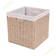 桃園出貨 手工藺草編織衣物籃-大號35cm可折疊收納箱 防潮儲物箱臥室/浴室兩用 加厚雜物整理筐收納神器, 1個, 內襯布