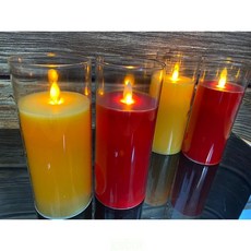 新韻傳音 光明斗燭 玻璃罩電子斗燭 電池式仿真飄火電子蠟燭燈, 紅色透明玻璃殼,二入裝