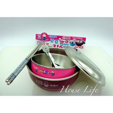 【House Life】寶石牌豆豆#316雙層隔熱碗11.5cm 14cm/2入組 304蓋#便當盒#餐盒#泡麵碗#湯碗, 1個, 大碗紫+小碗粉