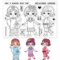 1개 DIY 스크랩북 사진 앨범 장식 카드 제작용 PVC 플라스틱 스탬프 인물 패턴 스탬프 시트 16x11x0.3cm, 투명색