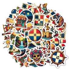 50피스 만화 도미니카 공화국 스티커 미적 국가 깃발 스티커 공화국 도미니카 데칼 여행 애호가 저널링 물병 노트북 스크랩북 수하물 도미니카 공화국 파티 선물