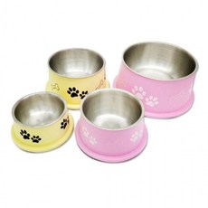 강아지 컬러 관리형 발바닥 스텐 식기 핑크 M 1P 물그릇 보울, 1개, 상세페이지 참조