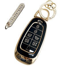 Lulu兄弟 現代汽車相容 Premium TPU 鑰匙殼 + 號碼鑰匙圈, 深黑色, AH-07