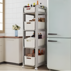 홈위시 이동식 수납 선반 다용도 트롤리, 4단, 그레이