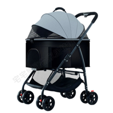 升級版酷炫黑寵物推車，可拆卸車包，可折疊設計，透氣舒適，時尚耐用, 紳士灰, 1個