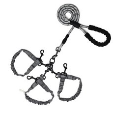 강아지 이중 목줄 여러 반려동물을 위한 3-in-1 반려동물 목줄 - 반사 줄무늬가 있는 튼튼한 개 고양이 리드 편안한 그립 및 내구성 금속 걸쇠 (그레이 3방향), Gray 3 Way, 1