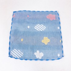 品華選物 紗布提花方巾 25*25 cm 純棉小方巾, 1個, 藍色系 圖案隨機