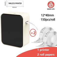 life 미니 블루투스 열전사 라벨 프린터 P15 잉크 없음 자체 접착 스티커 사무실 주방, lk tea 2rolls