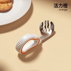 兒童餐具316L不銹鋼勺叉自主進食彎叉勺學吃飯訓練勺子短柄輔食勺, 1個, 如圖所示175, 【橙色】316不銹鋼彎頭叉子