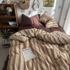 침구 세트 앰비언스 블루 커피 그리드 워시 코튼과 혼합 미니멀리스트 장착 시트 이불 커버