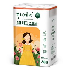 한예지 고평량 프리미어 천연펄프 3겹 데코 고급롤화장지, 30m, 30롤, 1개