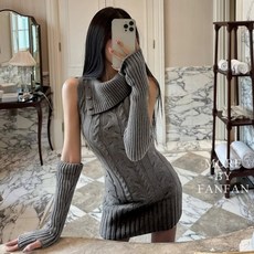 노이디제이 DJ1171 여성 핸드워머 + 꽈배기 니트원피스 세트