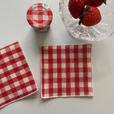 컵받침 패브릭 코스터 체크 시리즈 2p, 레드, 1세트