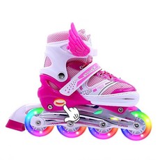 兒童溜冰鞋套裝，附帶全套護具、可調節尺寸、PU輪、翅膀造型，黃色, 粉色直排輪+護具頭盔S號(超取只能1組), 1個