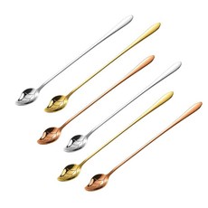 프리미엄 스테인리스 스틸 스푼 세트 19.7cm(7.75인치) 길이의 스푼 식품 등급 304 칵테일 젓는 잎 디자인 커피 아이스크림 디저트 차에 다용도 (실버), 혼합 색상