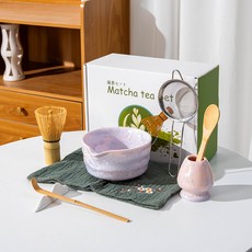 日式陶瓷抹茶碗, 1個, YM條紋有嘴結晶粉色8件套（白彩盒）