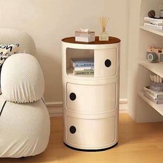 北歐床頭櫃簡約現代創意床邊小櫃子簡易臥室儲物迷你小型圓形收納, 薑黃（無把手）,1層, 1個