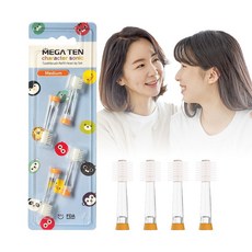 메가텐 키즈 캐릭터소닉 360도 음파진동 칫솔 리뉴얼 리필 미디움 4P, 4개, 리필 헤드 1P