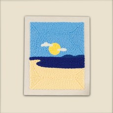 手工DIY毛線畫 海上燈塔 戳戳繡風景畫裝飾畫, 1個, 碧海藍天（含戳針+木支架）