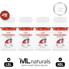 [4병] 마이라이프 내추럴스 울트라 폴리코사놀 50mg 60캡슐 콜레스테롤 심장 건강, 60정