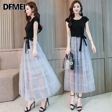 DFMEI 모던 반팔 라운드 허리 조임 원피스 여성스러운 프렌치 스커트