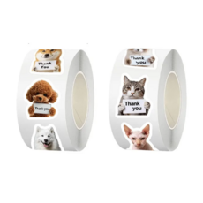 일상채움 귀여운 강아지 고양이 땡큐 롤 스티커 2.5cm 500p 2종 세트, 1세트, 혼합색상