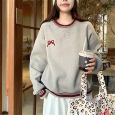 SAHINER 겨울 여성 기모안감 루즈핏 리본자수 맨투맨 JAWY69