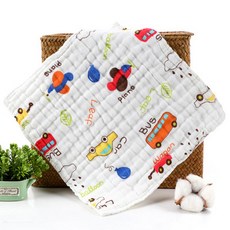 六層紗布口水巾方巾：柔軟吸水、多用途、幼兒園必備, 1個, A-03-小汽車【30*30】, 白色