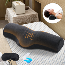 KEMEI 거북목 경추 베개 메모리폼 경추베개 일자목 교정 숙면 마사지 베개 증정 수면안대 귀마개, 1개, 블랙