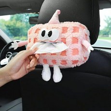 써니글로벌 차량용휴지케이스 휴대용, 1개, 사각 얼굴 핑크 체크 미니 몬스터 티슈