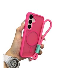 Sunswim 갤럭시 A36 핸드 손목 스트랩 랜야드용 마그네틱 케이스[Magsafe와 호환] 반투명 매트 백 슬림 긁힘 방지 충격 보호 폰 케이스 커버 삼성 A36-로즈 레드, 로즈 레드