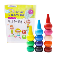 雙德 無毒可堆疊 12色不沾手蠟筆/一組入 手指蠟筆 無毒蠟筆 不髒手蠟筆 兒童蠟筆 寶寶蠟筆 幼兒蠟筆, 一個入