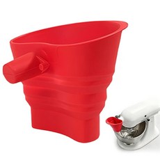 멀티 태스크 실리콘 깔때기 부착물 - KitchenAid 믹서용 수직 푸어 시스템 쉬운 보관을 위한 걸이용 구멍이 있는 유연한 논스틱 디자인 (레드), 레드