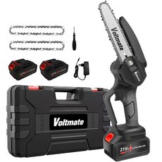 [국내발송] VoltMate 독일 21V 고성능 6인치 전기 체인톱 리튬 충전톱 다기능 무선 전기톱 2개 배터리 세트, 1세트