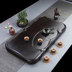 黑檀木茶盤 實木精雕雙龍戲珠 大號加厚排水茶臺 實用茶具, 大號平板黑檀紋80x42x7cm, 1個