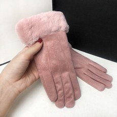 麂皮絨可愛動物臉保暖手套 女秋冬季防寒觸屏加絨手套