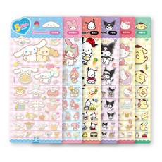 산리오_5사이즈 스티커 6종 세트(시나모롤+쿠로미+마이멜로디+포차코+폼폼푸린+헬로키티)