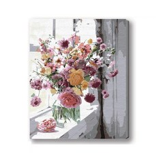 MANTO 台灣製造 大尺寸 50x65cm DIY數字油畫 花海花卉風景 初學者專用, 秀外慧中, 1套