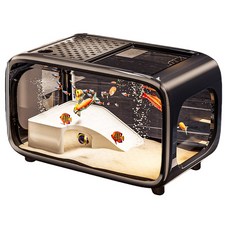 造型圓角透明魚缸，簡約風格桌面魚缸，內置造景生態魚缸, 黑色, 1個