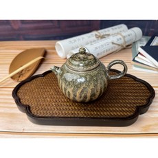 自在坊茶具 精品柴燒茶壺 流釉圓珠壺 功夫茶具 柴燒粗陶茶壺 復古簡約, 手工柴燒流釉龍珠壺, 1個, 150ml
