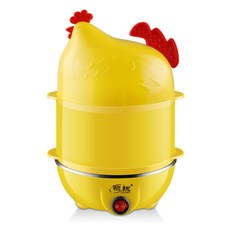 링루이 계란찜기 미니 다기능 계란찜기 스테인리스 스틸 가정용 이중 계란찜기 아침 식사 기계 소형 가전, 2-59개, 닭머리 노란색 더블 레이어(작은 그릇 제외)