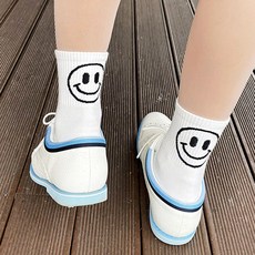 여자골프양말 여름골프양말 여성골프양말 비비드백 스마일 삭스 라운딩 포인트 코디 봄 여름 여자골프웨어 의류, 1개, 화이트