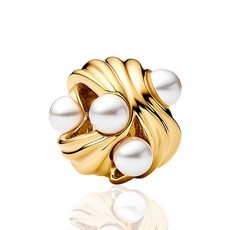 Annmors 골드 처리 담수 양식 진주 리본 참 925 스털링 실버 여성용 팔찌 목걸이 펜던트 143366